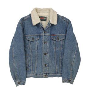 Sherpa Lined Carrera Denim Jacket - Large Blue Cotton Blend